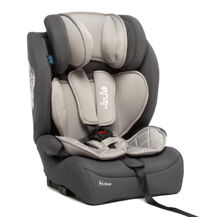 Scaun Auto pentru bebelusi si copii Juju Pro Rider i-Size, 76-150 cm, ISOFIX cu Top Tether, transformabil in inaltator auto, tetiera reglabila, husa detasabila si lavabila, Gri