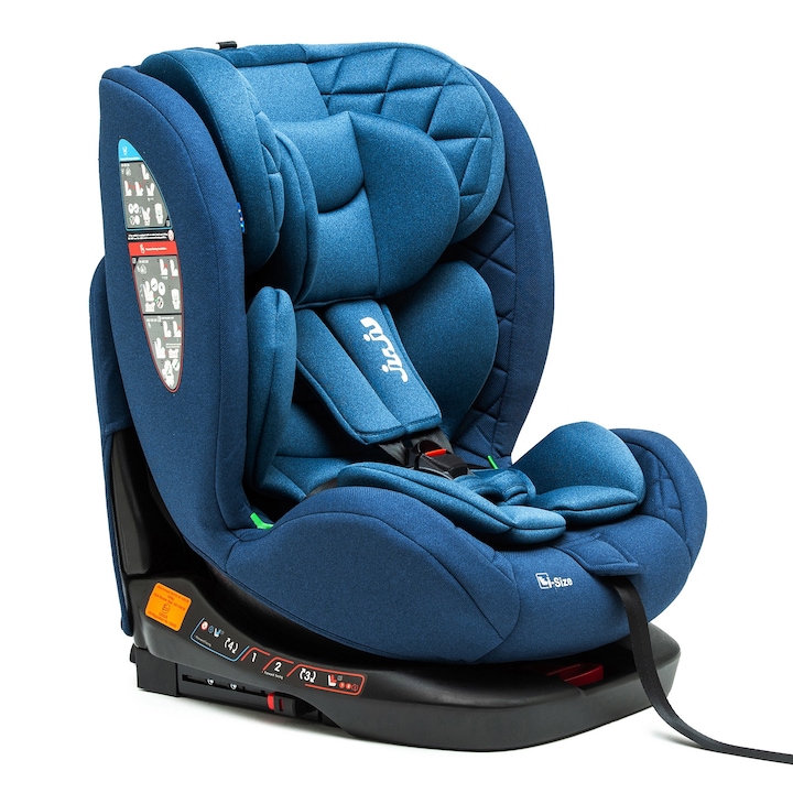 Scaun Auto pentru bebelusi si copii Juju Total 360 i-Size, 40-150 cm, 0-12 ani, ISOFIX cu Top Tether, rotativ 360 grade, pozitie de somn, spatar reglabil in 4 pozitii, tetiera reglabila, husa detasabila si lavabila, Albastru