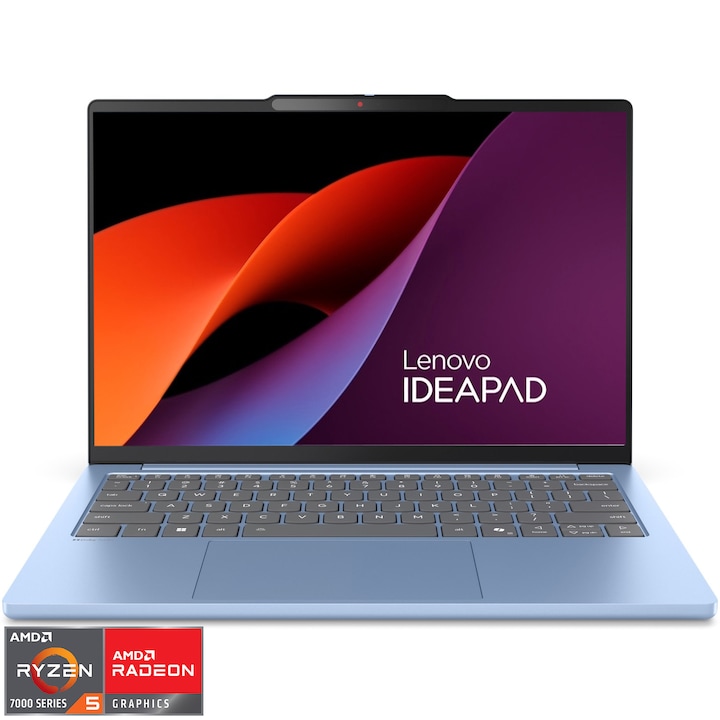 Laptop Lenovo IdeaPad Slim 5 13ARP10 cu procesor AMD Ryzen™ 5 7535HS pana la 4.55GHz, 13.3' WUXGA, IPS, 16GB LPDDR5x RAM, 512GB SSD, AMD Radeon™ 660M Graphics, No OS, Polar Blue